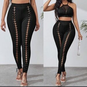 Black Lace-Up Women Pants